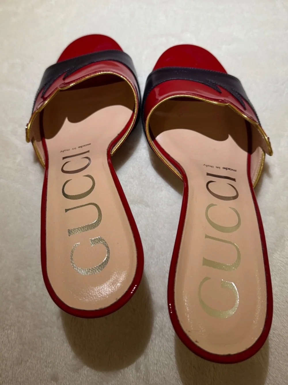 Gucci Red and Purple Patent Leather with gold trim Flame Mules - Picture 2 of 8